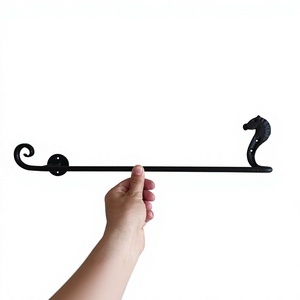 Toallero de Pared de Metal Negro con Diseño de Caballito de Mar, Resistente al Óxido, Decoración Costera, Accesorio para Baño y Lavadero - Product Image 1
