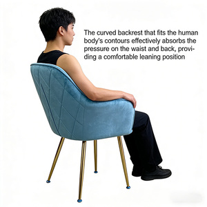 Sedia da Pranzo in Velluto con Schienale Imbottito e Gambe in Metallo, Poltrona per Sala da Pranzo e <span class=keywords><strong>Cucina</strong></span>, Produzione Diretta - Product Image 5