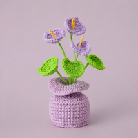 Bunga Calla Lily Buatan Tangan Empat Tangkai Rajutan untuk Dalam Ruangan dalam Pot Mini untuk Toko Hadiah, Reseller, Grosir