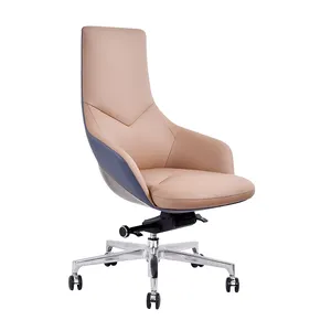 Роскошное современное вращающееся офисное кресло из искусственной кожи коричневого цвета со средней спинкой
