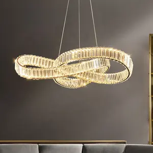 Modern Led Crystal Chandelier Sala de estar Indoor Gold Round Ring Três cores teto Luminária Home lustre de iluminação