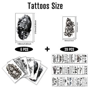 Tatuaggi Temporanei 3D Impermeabili, Ecologici, Non Tossici, Piccoli, Neri, Disegnati a Mano, Teschio, Tribali, Maori, Tigre, <span class=keywords><strong>Leone</strong></span>, Realistici - Product Image 2