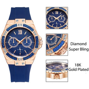 <span class=keywords><strong>Orologio</strong></span> Cronografo Sportivo da <span class=keywords><strong>Donna</strong></span> Blues 36mm in Oro Rosa con Diamanti e Cinturino <span class=keywords><strong>Blu</strong></span> - Product Image 2