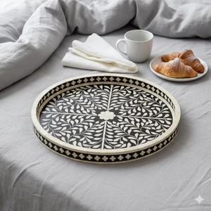 Plateau décoratif en bois indien avec design Art Déco pour la décoration d'accessoires de maison pour Diwali - Product Image 5