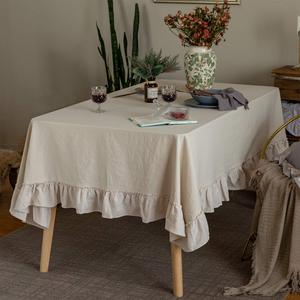 Hot Selling <strong>Rectangle</strong> Durable Simple Exquisite Ruffle Trimmed Decorative <strong>Tablecloth</strong> for Wedding Hotel Party - Product Image 1