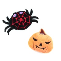 Jouet à mâcher en peluche pour chat, tête de citrouille de dessin animé, avec plumes et couineur, pour Halloween