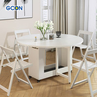 Table à manger ronde pliable blanche avec chaises intégrées, extensible pour 4 et 6 personnes, meubles de salle à manger