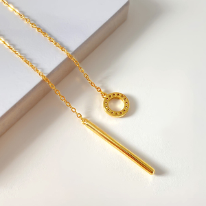 Minimalist Bezel Zircon Trendy 18K Gold Plated <b>Ring</b> and Pin pendant <b>Necklace</b> for Everyday Wearing - Product Image 2