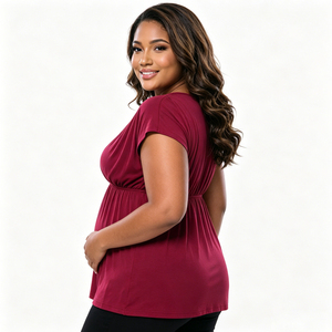 Camiseta de Lactancia de Talla Grande <span class=keywords><strong>para</strong></span> <span class=keywords><strong>Embarazadas</strong></span> y Lactantes, con Cintura Imperio, Manga Corta y Diseño Cruzado - Product Image 4