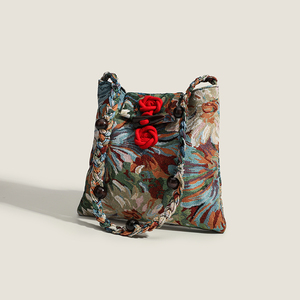 Sac fourre-tout en toile brodée de fleurs Tera Tapestry, vintage, rouge et vert, style Mary <span class=keywords><strong>Poppins</strong></span>, mode féminine toutes saisons - Product Image 4