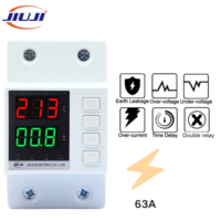Perangkat Proteksi Relai Ganda Tegangan dan Arus yang Dapat Disesuaikan JIUJI 220V/63A L+N Proteksi Tegangan Lebih/Tegangan Kurang Ganda