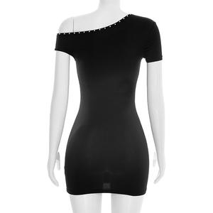 Viviblook C26DS041 Vestido de Verano Sexy para Mujer, Asimétrico, con Aberturas, Hombros Descubiertos, Manga Corta, Mini Vestido de Fiesta - Product Image 5