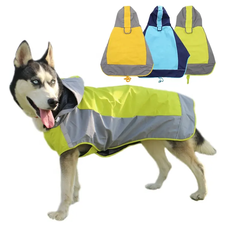 Comfortable Reflective Waterproof PU Hund Rain Coat Pet Apparel Dog Raincoat For Large Dogs