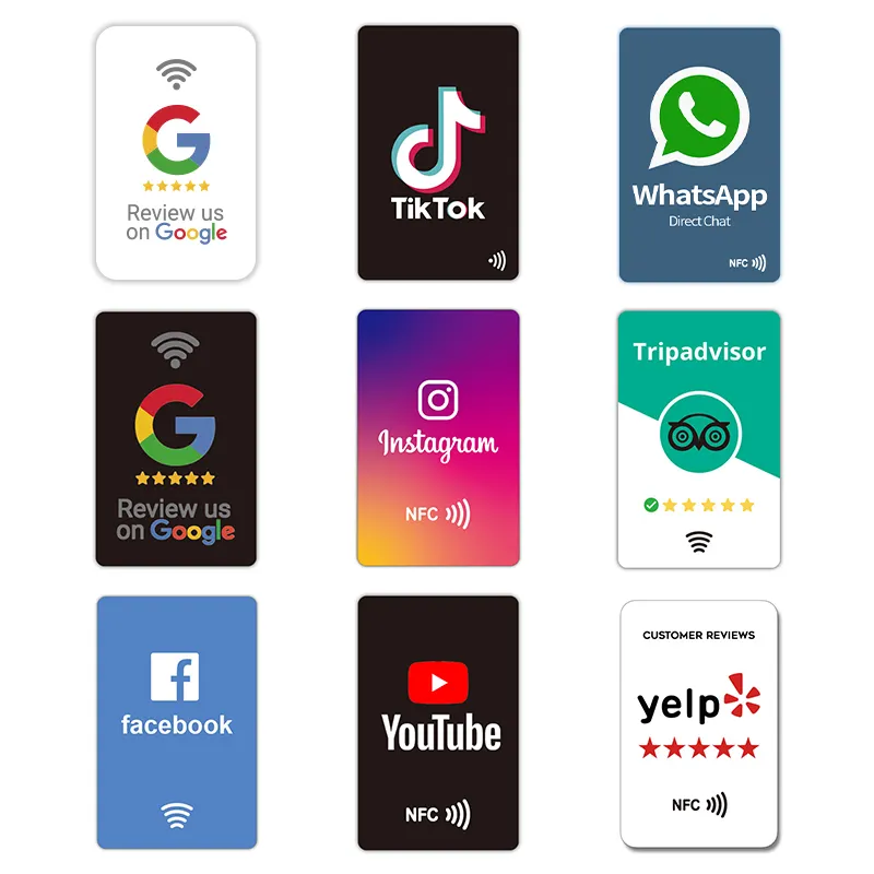 Бесплатный образец пользовательских QR-кодов Tap busins Facebook toktok RFID-карта социальных сетей NFC Google Review Card