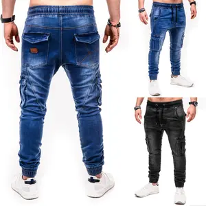 Celana fashion pria celana panjang boyfriend kargo denim ditumpuk jeans Pria 2023