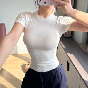 Damen Sommer Strick-Top mit O-Ausschnitt und Schmetterlingsärmeln, Figurbetont, Kurz, Anti-Pilling, Einfarbig, Spandex/Polyester für Freizeitkleidung - Product Image 2