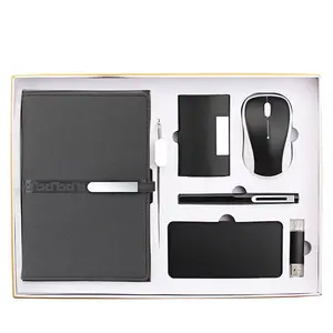 2023 wholesale new trendy powerbank with notebook mouse USB namecard holder bookmark and pen for business gift set for business