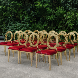 Open Ring Back Gold Stainless Steel Wedding <b>Chair</b> with Red Upholstery for Banquet and Hotel Events Wholesale Seating - Product Image 3