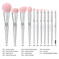 Daily Queen & Mor-phe 12 pinceaux de maquillage pour fond de teint à poils nano, manche argenté incrusté de diamants, poils denses, marque privée