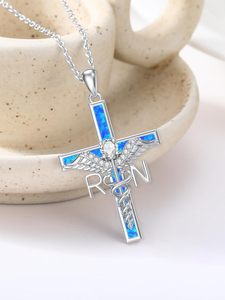 S925 Sterling Silver <span class=keywords><strong>Caducée</strong></span> Angel Wings RN Collier Rhodium Christian Inspiré Graduation Nurse's Day Cadeaux de Noël pour - Product Image 2