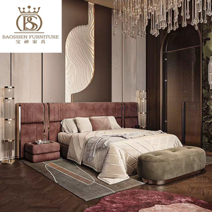 Letto Matrimoniale di Lusso BS in Legno Morbido Moderno con Testiera Alta per Villa, Casa e <span class=keywords><strong>Hotel</strong></span> - Product Image 2