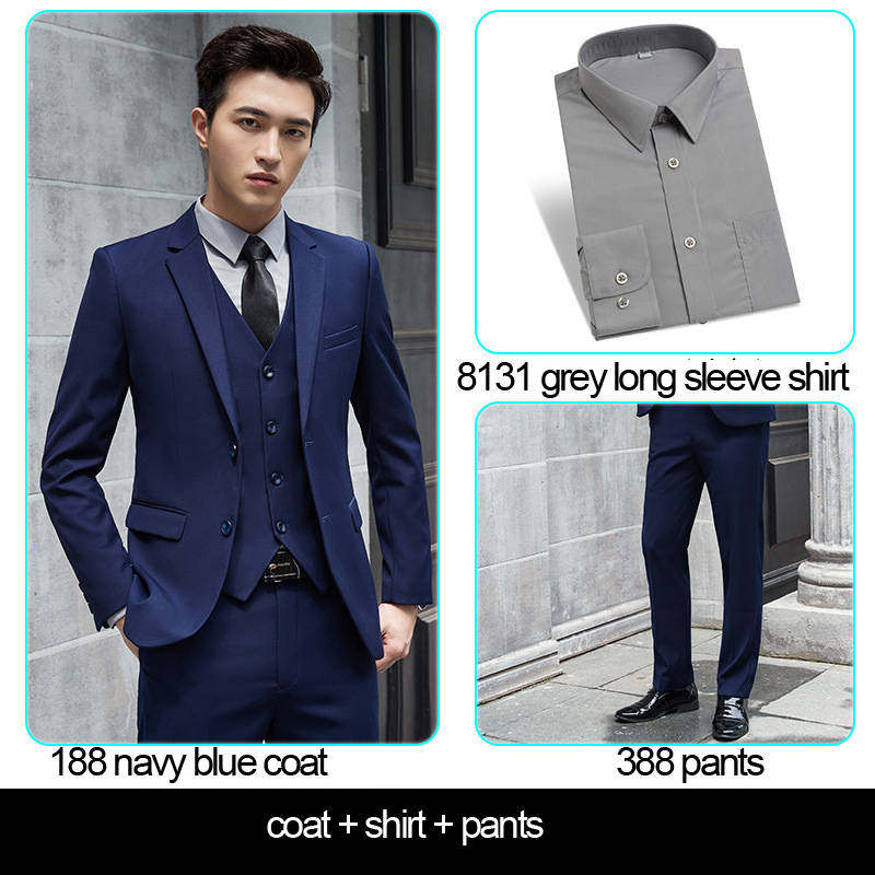 Hombres azul marino abrigo + Pantalones + camisa gris