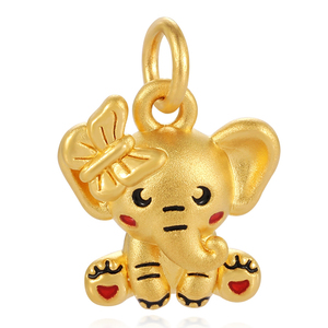 Colgante de oro macizo de 24K, colgante artesanal de esmalte de lujo, accesorios al por mayor, colgante de collar con forma de elefante dorado de 0,45g - Product Image 1