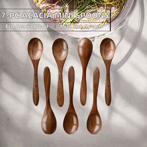 Juego de 7 Cucharas de Madera de Acacia Sostenible de 5.8 Pulgadas, Mini Cucharas para Miel, Mermelada y Condimentos, Solo Lavar a Mano, Utensilios de Cocina - Product Image 2