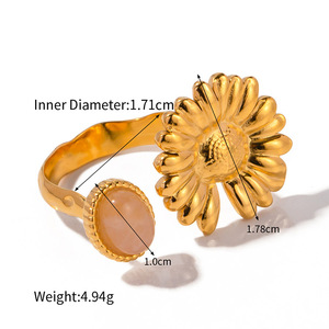 RS1067 haute qualité étanche 18k plaqué or acier inoxydable Solitaire Turquoise pierre fleur ouvert manchette anneaux pour femmes <span class=keywords><strong>2022</strong></span> - Product Image 5