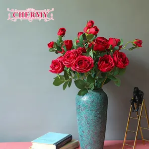Бесплатный Образец Оптовая Продажа красная искусственная Роза один стебель декоративная ваза для цветов