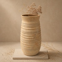 Vase en céramique côtelée Wabi-Sabi ARM LVG, poterie rustique faite à la main, couleur beige sable, récipient à fleurs, vases floraux, décoration artistique pour la maison