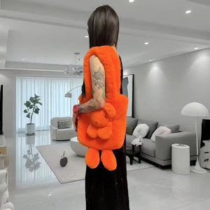 Sac à bandoulière en fausse fourrure de lapin, forme carrée verticale, avec boucle magnétique, sac à main tendance pour femmes, usage quotidien - Product Image 1