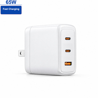 Chargeur rapide GaN PD 65W 2C1A avec port Mti, prise murale pliable US, certifié FCC pour tablette, écouteurs, console de jeu