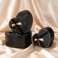 Caja de Regalo de Lujo con Diseño de Rosas en Relieve, Caja Negra Premium, Juego de 3 Piezas, Caja de Regalo Cosmética con Lazo de Cinta, Caja de Embalaje para Regalo
