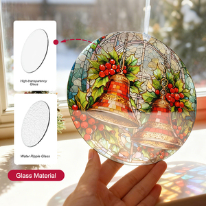 Adorno de Vidrio Estilo Art Deco con Campana Navideña y Lazo Rojo para Colgar en la Ventana, Decoración Navideña para Árbol de Navidad, 16 cm - Product Image 5