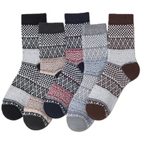 7407 Chaussettes mi-mollet en coton pour hommes, style ethnique vintage, rayées, épaisses et chaudes, pour l'automne et l'hiver
