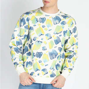 Mens <b>White</b> <b>Sweatshirt</b> With Blue Yellow Abstract Print Casual Crewneck Pullover OEM ODM Custom Logo - Product Image 1