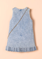 Robe d'été pour bébés filles, style coréen, sans manches, robe en jean à fleurs tridimensionnelles avec sac, ensemble deux pièces
