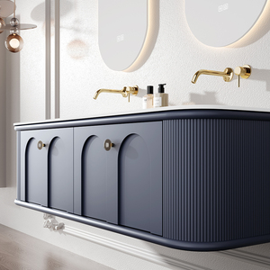Mueble de baño con panel de puerta lacado tablero de madera contrachapada apartamento Villa con encimera de mármol artificial gabinete de baño