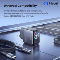 Chargeur rapide USB C Miccell OEM 45W, chargeur de téléphone GaN, adaptateur universel de charge rapide avec câble Type-C et écran TFT intelligent