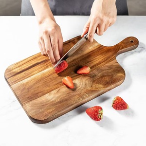 Tabla de cortar de madera de acacia de doble cara con asa, para uso doméstico, hecha de madera de mimosa, apta para exportación, tabla para pizza - Product Image 3