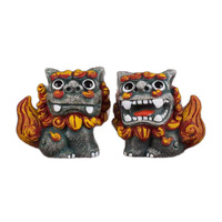 Figurine de collection en résine époxy sculptée, représentant un petit lion en pierre et une fleur de pêcher porte-bonheur, style art populaire chinois, pour décoration de bureau et de maison