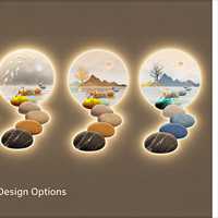 Art mural LED Paysage d'oiseaux sur fond de galets, accent vertical lumineux pour Spa, Réception, Couloir d'hôtel, Intérieurs contemporains apaisants