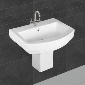 Lavabo de Cerámica para Baño con Pedestal Medio, Estándar de Exportación - Juego de Lavabo Ecco con Soporte y Mezclador de Agua - Product Image 4