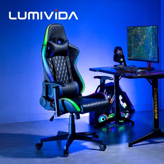 RGB Lighting Large Diamond Quilted PVC Leather Gaming Ergonomic Adjustable Computer High Back Video Game Chair