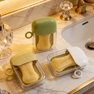 Mini Soap Box With Lid Transparent Drainable Rectangular Plastic Travel Soap Dish For Bathroom - Product Image 1
