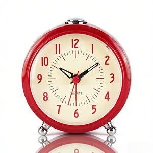 Reloj despertador silencioso de mesa, redondo, rojo, de 4 pulgadas, con luz nocturna para personas que duermen profundamente - Product Image 1