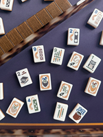 Jeu de Mahjong Américain Moderne à Thème Dessin Animé, Tuiles de Mahjong Créatives Illustrées en Acrylique avec Tapis de Mahjong Géométrique Sud-Ouest