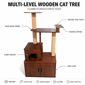 <span class=keywords><strong>Arbre</strong></span> <span class=keywords><strong>à</strong></span> <span class=keywords><strong>chat</strong></span> multi-niveaux en bois avec poteaux <span class=keywords><strong>à</strong></span> gratter en sisal, structure en bois massif, tour pour <span class=keywords><strong>chat</strong></span> avec rangement intégré pour chats d'intérieur - Product Image 1