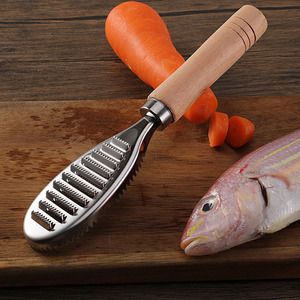 Double-Sided Stainless Steel Fish Scale Remover With Wood Handle Heavy Duty Commercial Fish Scaler Tool - Product Image 1